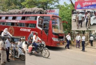 पुलिस थाना यातायात नीमच ने  यात्री बस में लगेज ढोने वाली बस एवं ब्लैक फिल्म लगे हुए वाहन चालको एवं नाबालिग वाहन चालक के विरूद्व की गई कार्यवाही