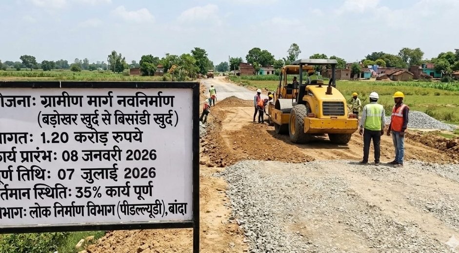 योगी सरकार का गावों की कनेक्टिविटी पर जोर, बांदा के बड़ोखर खुर्द से बिसंडी खुर्द मार्ग का निर्माण तेज*